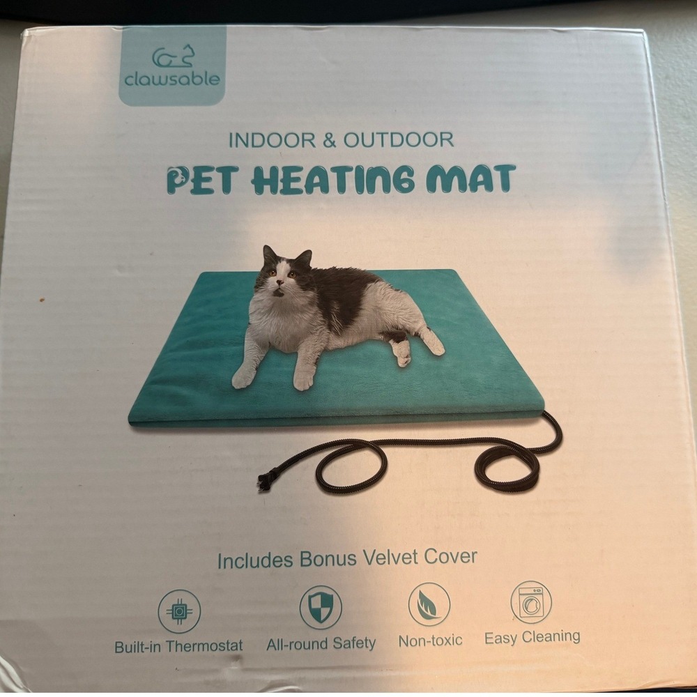 Clawsable Pet Heating Mat Indoor Outdoor Teal Waterproof w/Velvet Cover